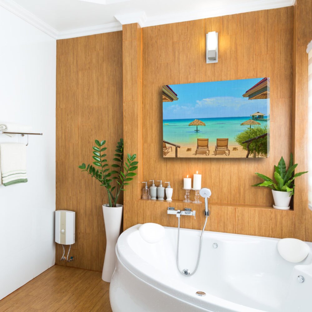 Picture of a beach in the bathroom