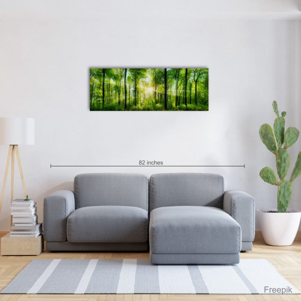 Panorama of a forest with a sunray medium size