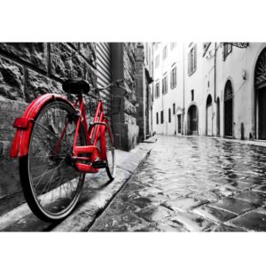 Red Retro Vintage Bicycle In Old Town Paris