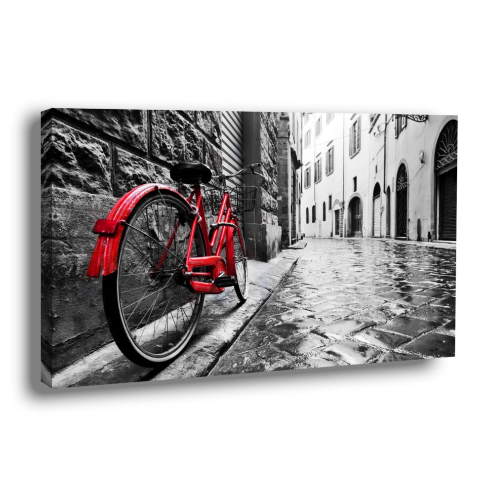 Red Retro Vintage Bicycle In Old Town Paris on canvas