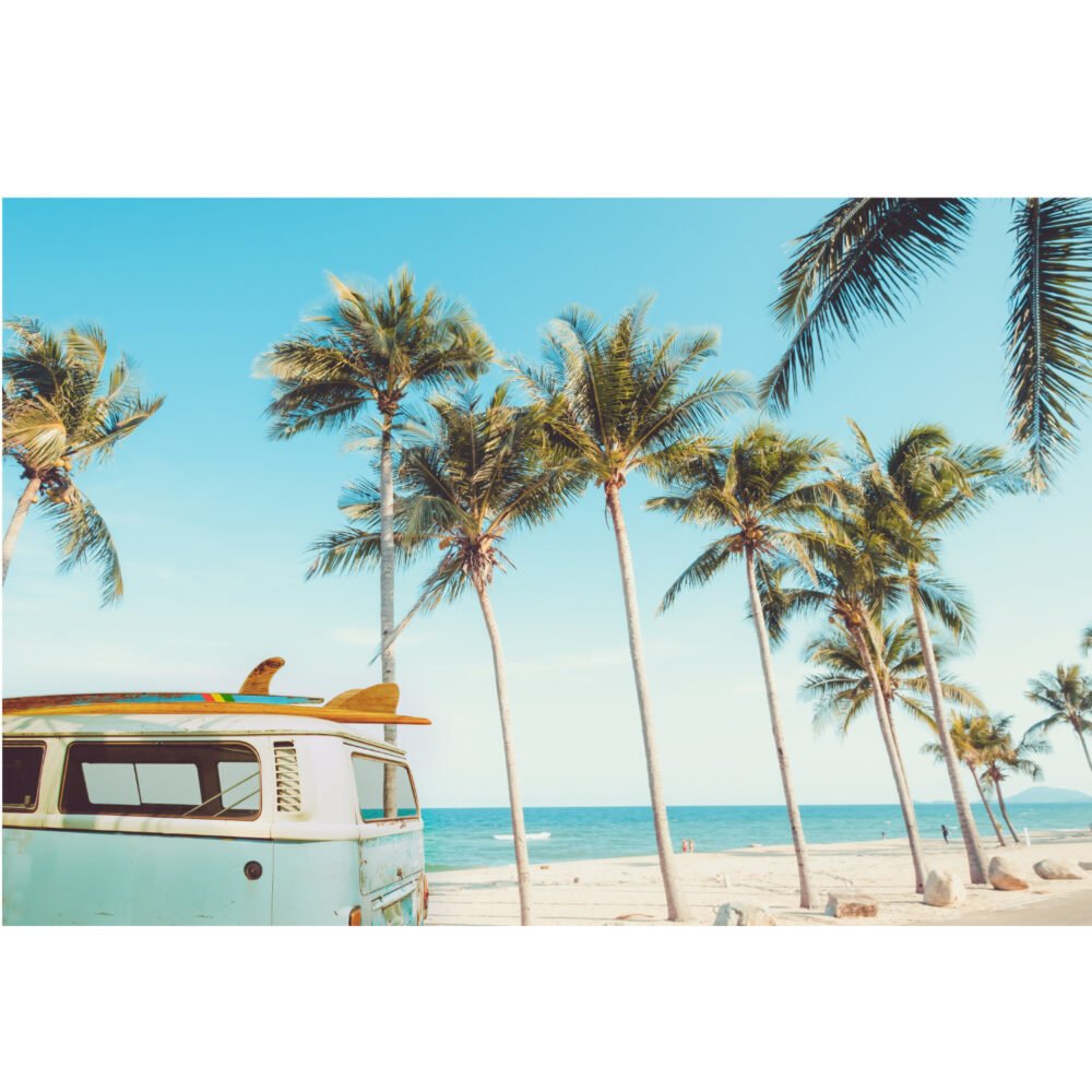 Vintage car with surfboard